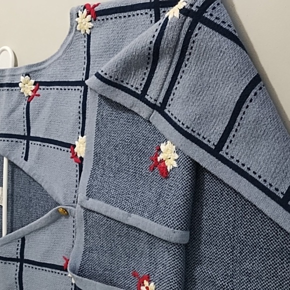 Crystal Kobe 100% Cotton Knit Sweater Vest Denim Blue Navy Gold Buttons - Picture 8 of 9